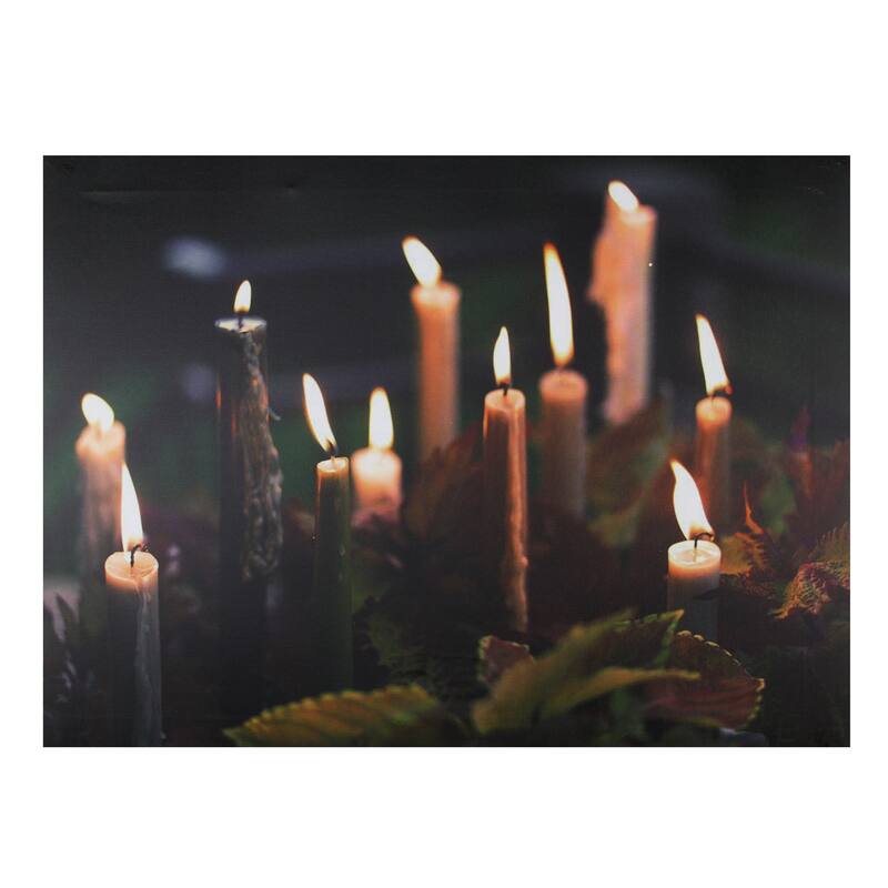 LED Lighted Candles with Fall Leaves Canvas Wall Art 11.75 x 15.75