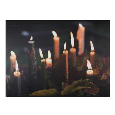 LED Lighted Candles with Fall Leaves Canvas Wall Art 11.75 x 15.75
