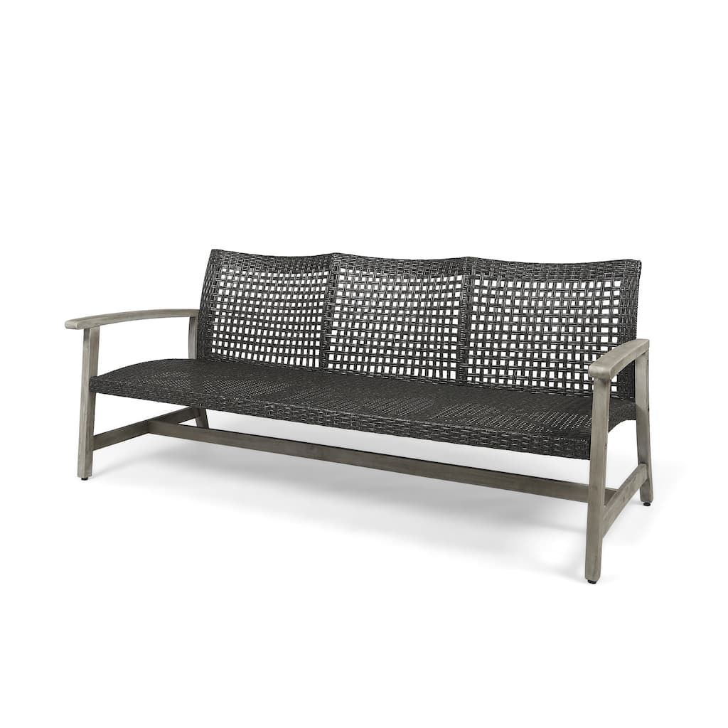 Bops Outdoor Sofa, Gray PE Woven Wicker, Coastal Acacia Wood Frame