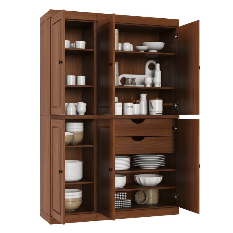 Palace Imports 100% Solid Wood Pantry Cabinet, Raised Panel Doors, 2 Drawers, Adjustable Shelves, 48.5" Wide, 71.5" Tall
