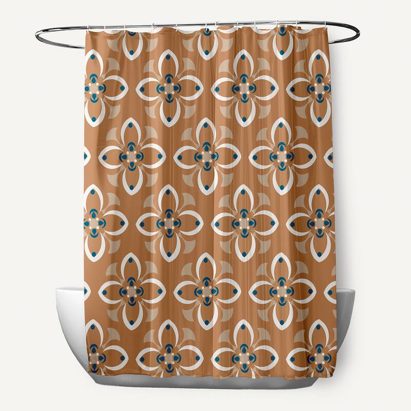 Geometric Floral Pattern Shower Curtain - Brown
