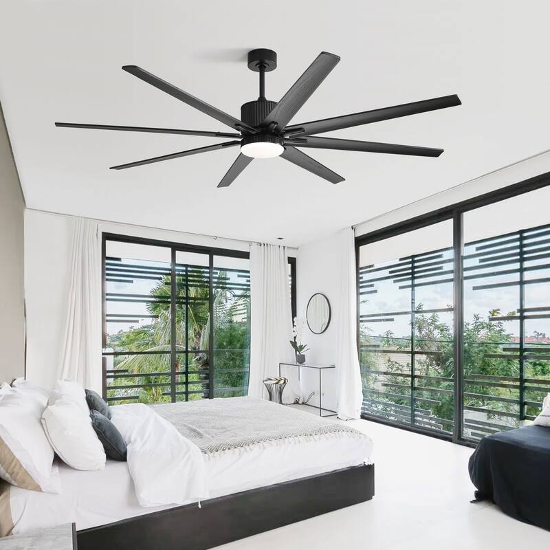 76-Inch Black Indoor Ceiling Fan with LED Light & Smart Remote - 76