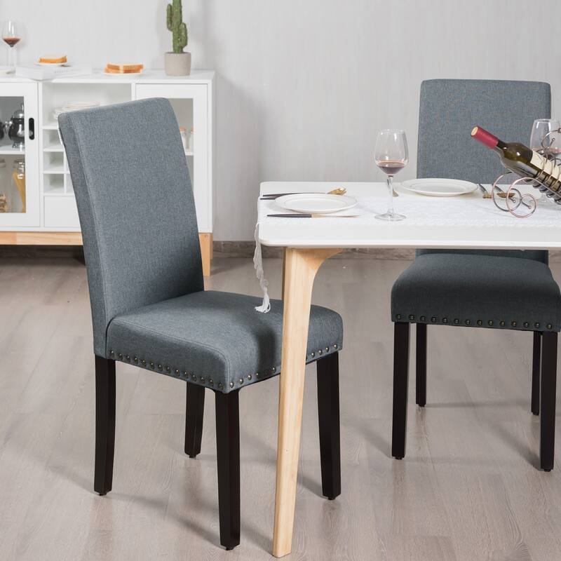 Costway Set of 4 Fabric Dining Chairs w/Nailhead Trim - See Description