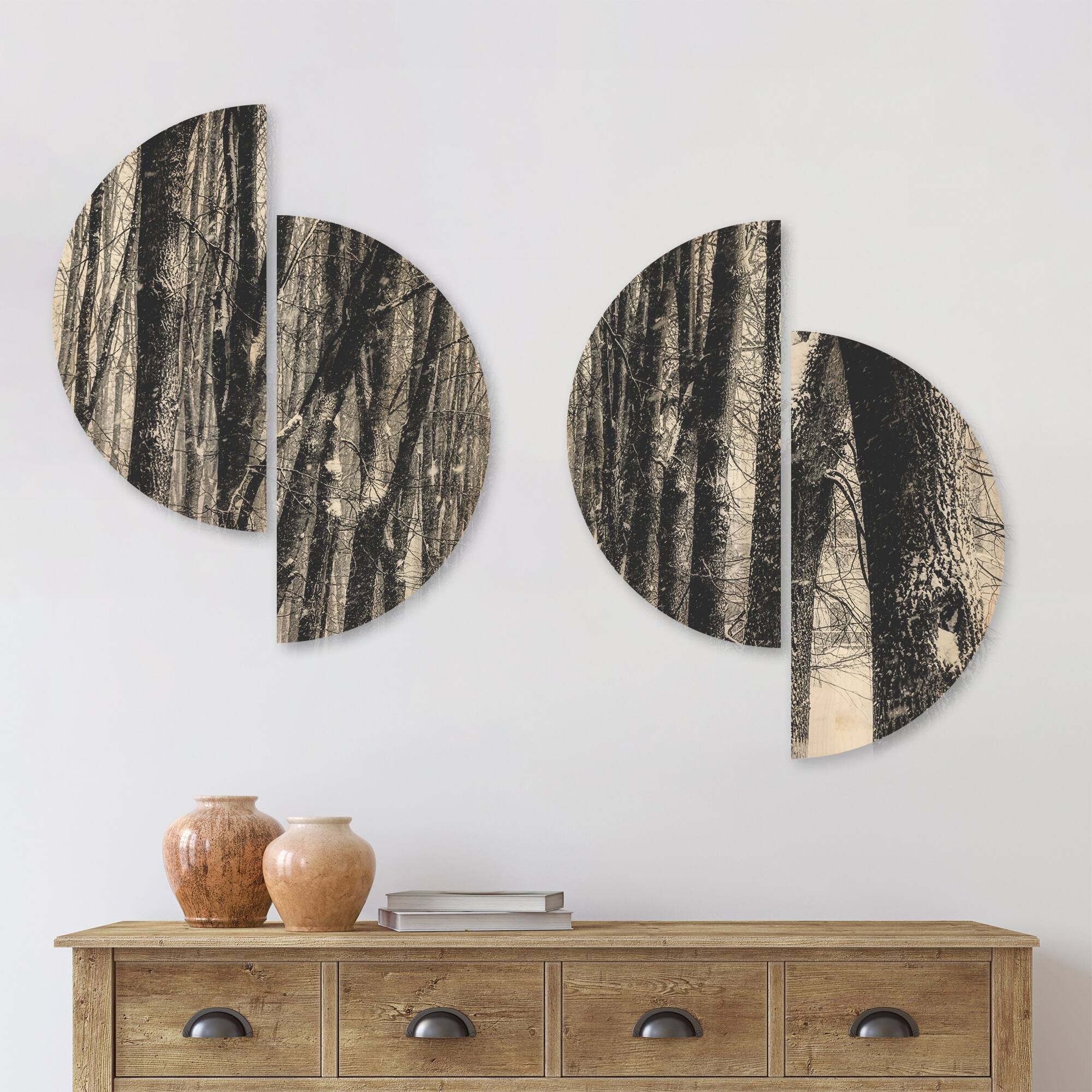 Designart 'Snowy Forest Black and White' Modern Forest Wood Wall Art ...