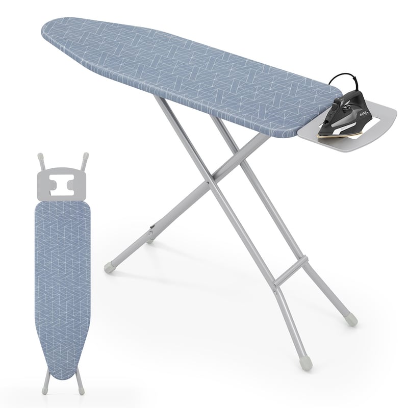 Grey Folding Adjustable Ironing Board with Heat Resistant Cover and Carbon Steel Frame - 48" x 13.5" x 26"-32"