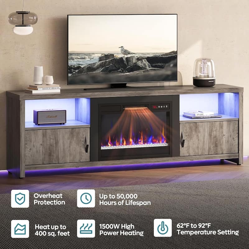 Bestier 71" Fireplace TV Stand for TVs up to 75" LED Entertainment Center with 23" Remote Control Electric Fireplace
