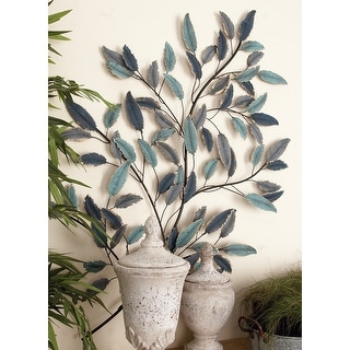 Blue Metal Leaf Wall Decor with Black Stems - Bed Bath & Beyond - 22751731