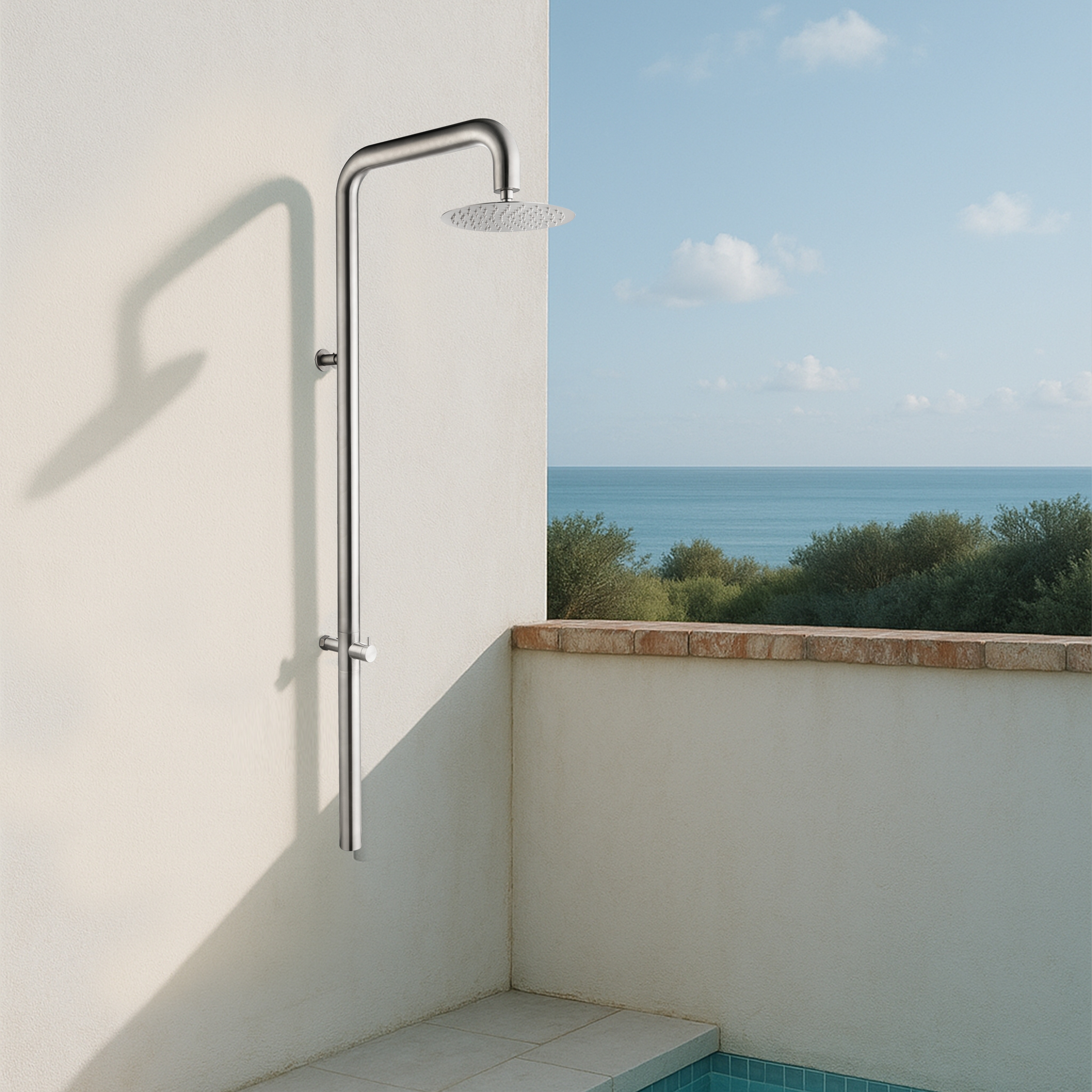 Wall Mounted Outdoor Shower 316 Stainless Steel Pool Faucet with Rain Head & NSF Valve, 1.8 GPM ( COLD ONLY ).