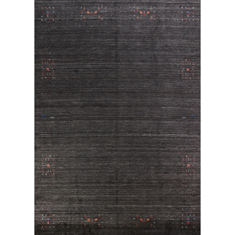 Charcoal Tribal Gabbeh Indian Area Rug Handmade Wool Carpet - 9'1" x 12'1"