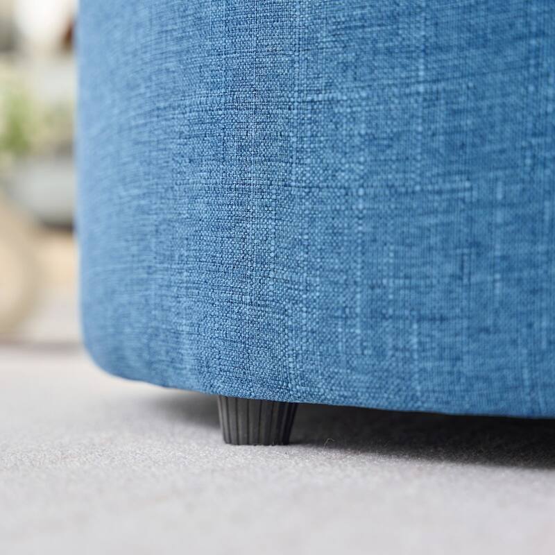 22.75" Linen Upholstered Round Nesting Storage Ottoman