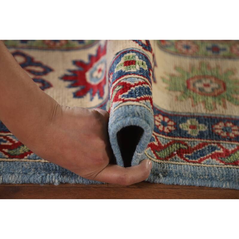 Hand Knotted Oriental 100% Wool Carpet Traditional Geometric Navy Blue & Blues Kazak Area Rug - 10' 0'' X 6' 9''