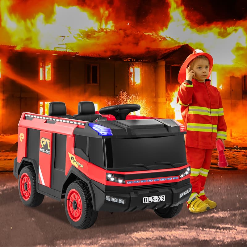 Gymax 2-Seater Kids Ride on Fire Truck w/Remote Control Water Gun