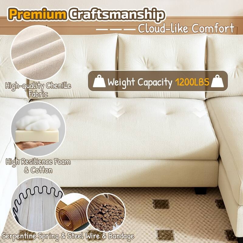 104.7" U-Shaped Sleeper Sofa, Convertible Sectional Couch with Pull-Out Bed, Removable Armrests, USB Ports & Chaise Lounge