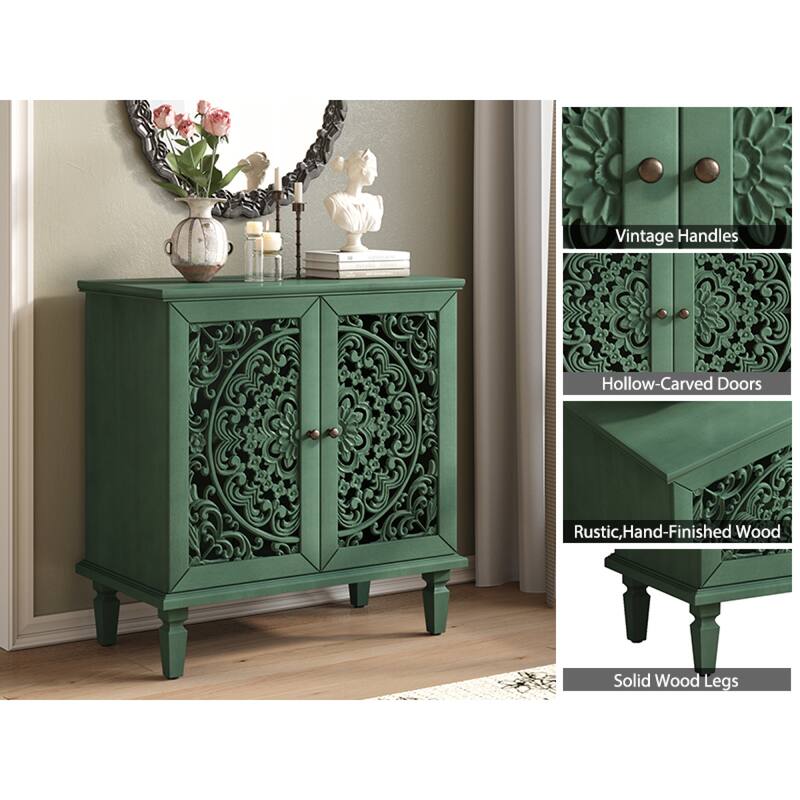 Roomfitters 2-Door Hollow-Carved Accent Cabinet, Symmetrical Floral Sideboard with Adjustable Shelf