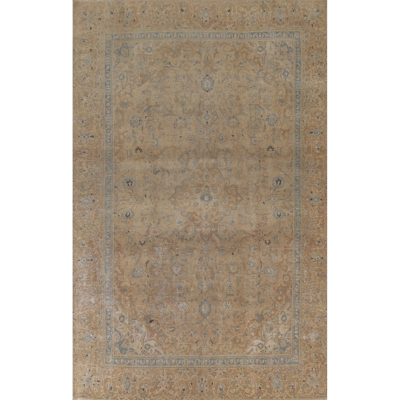 Hand Knotted Oriental 100% Wool Carpet Traditional Floral Beige & Ivories Kashan Area Rug - 10' 9'' X 7' 4''