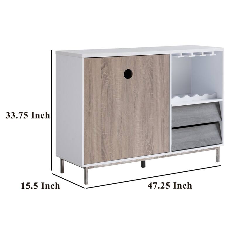 Wine Cabinet, 2 Drawers, Stemware and Bottle Rack, White Brown Gray