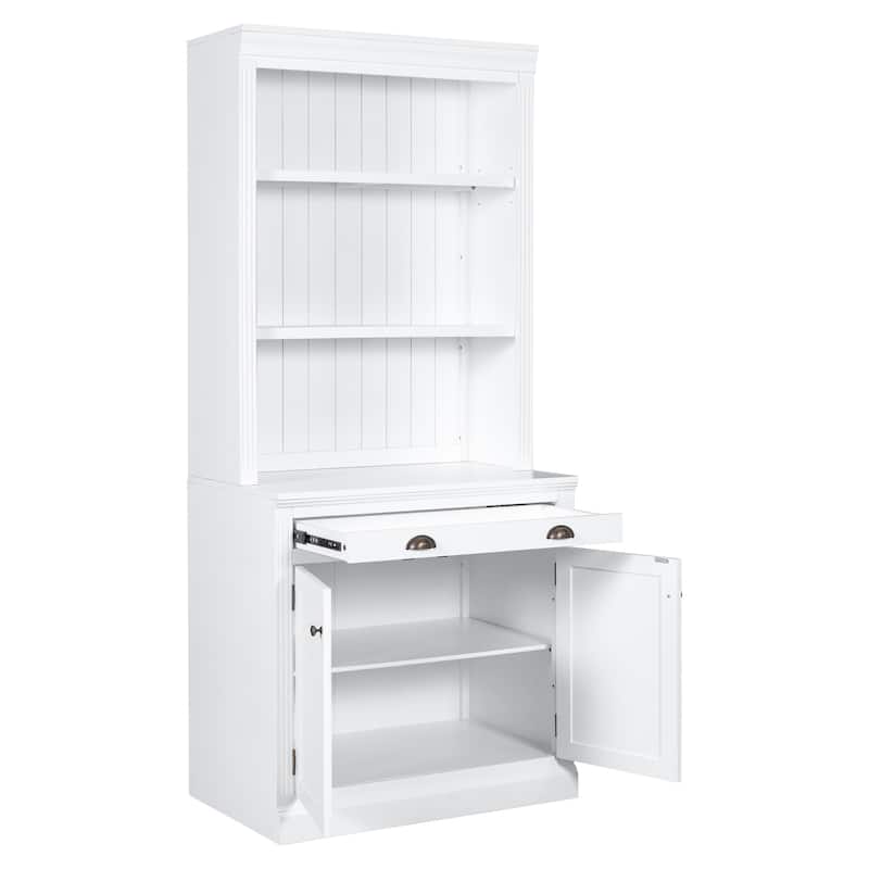 Modern Bookcase with 2 Doors and 1 Drawer,Storage Bookcase with Open Shelves