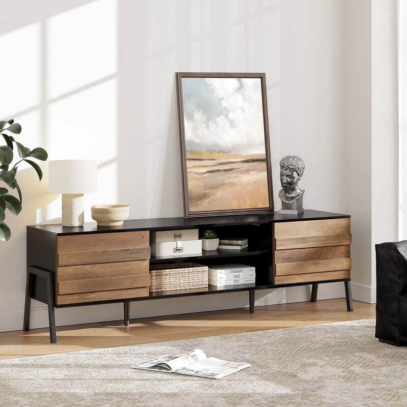 Mid-Century Modern TV Stand for 55"/65"/75" TV Console with LED Light