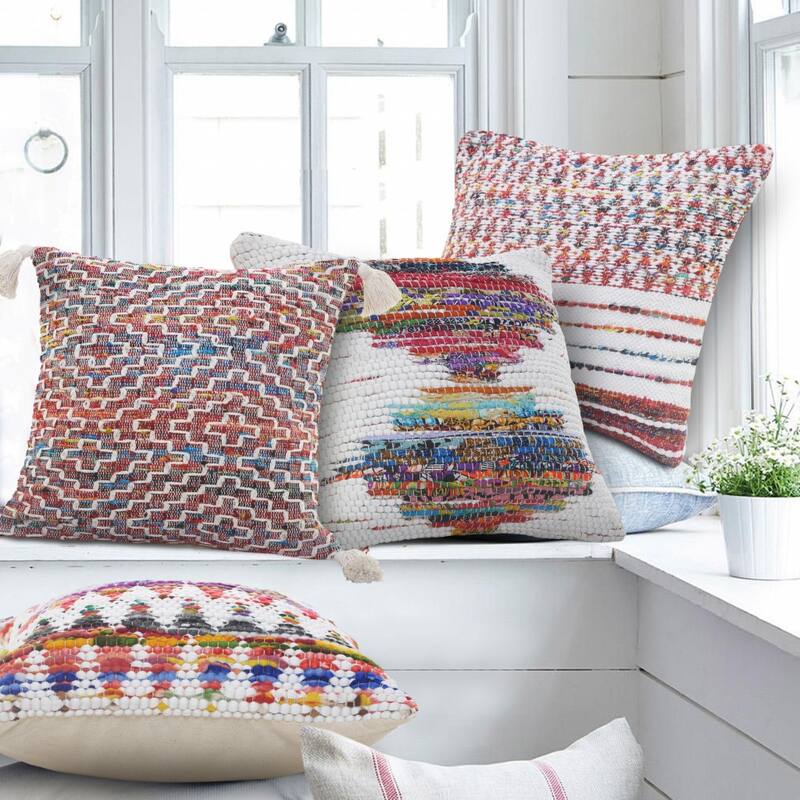 HomeRoots 20" X 20" Red Green Blue Yellow Orange And Pink Polyester Geometric Zippered Pillow