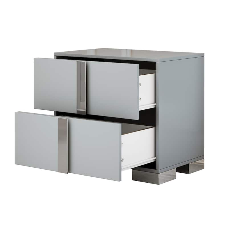23.3" Elegant Nightstand Classic Bedside Storage with Metal Foot and 2 Drawers