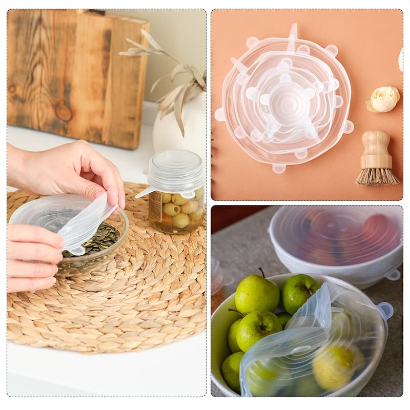 Silicone Stretch Lids, 6Pcs 3.74" Round Container Lid for Food Cover - White