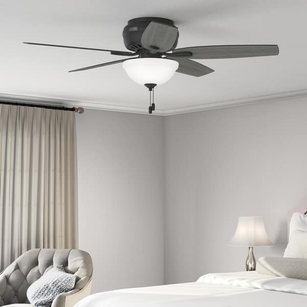 slide 2 of 25, Hunter 52" Newsome Flush Mount Ceiling Fan with LED Bowl Light Kit and Pull Chain Matte Black