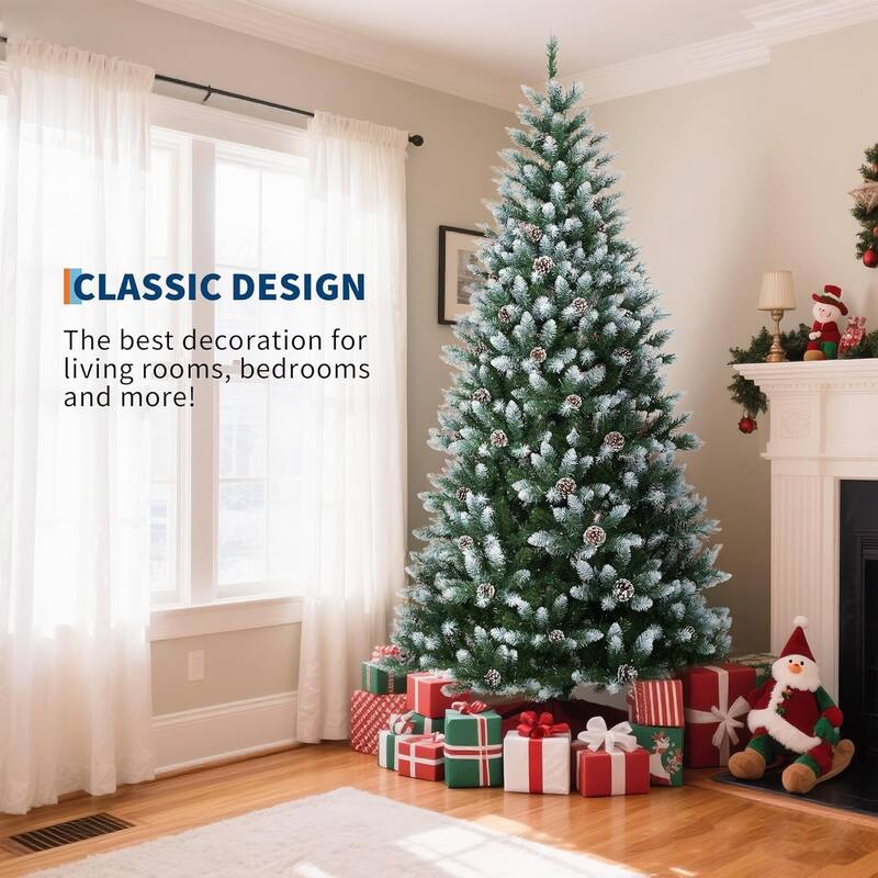 Christmas Tree, Pre-Lit 4.5 Ft Artificial Pine with LED Lights, Hinged Holiday Tree with Foldable Metal Base for Home