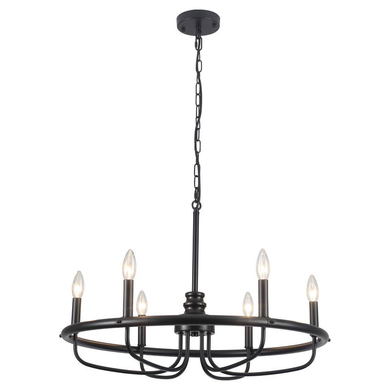 6-Light Candlestick Hanging Linear Foyer Chandelier Lighting Fixture for Dining Room Kitchen Island - Black