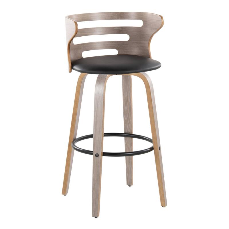 Carson Carrington Cranagh 30" Fixed-Height Bar Stool with Bent Wood Legs & Round Footrest (Set of 2) - Black Faux Leather/Light Grey/Black