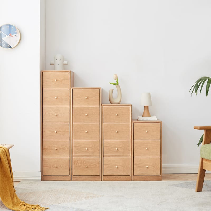 Solid Oak Bedside Table Storage Cabinet for Living Room - Free-Standing Corner Cabinets Storage Table-Four Drawers