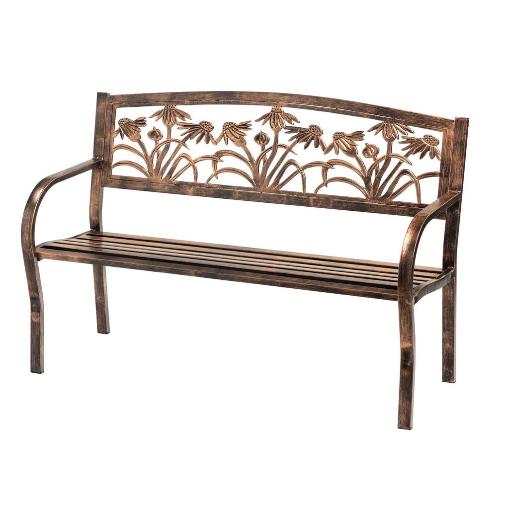 Coneflower 50 in. Bronze Metal Outdoor Bench