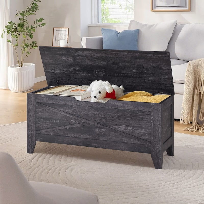 30/43.3 Inch Multi-Purpose Ottoman with Storage Flip Top Ottoman Bench with Hand Weave Poufs Padded for Bedroom Living Room