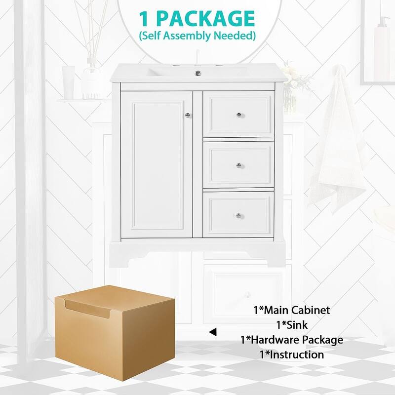 30'' Bathroom Vanity with Top Sink, Freestanding Vanity Set with Mirror Cabinet