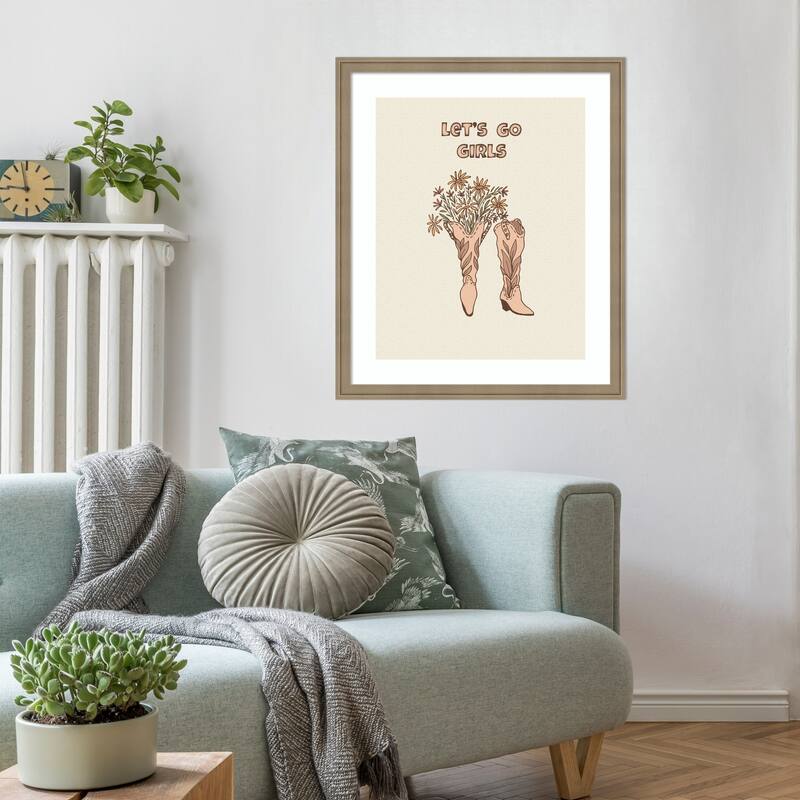 Cowgirl Boots With Flowers by Olena Kovalova Wood Framed Wall Art Print