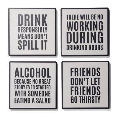 Work Hour Happy Hour Sentiments Set Of 4 Ceramic Coasters 4.25''D - 4.25 in. diameter