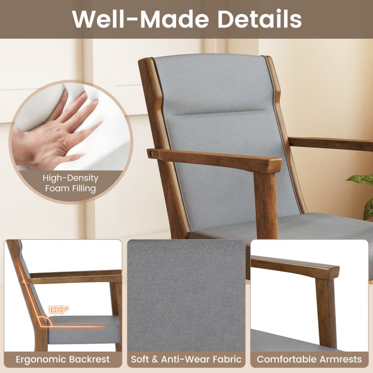 Grey Rubber Wood High-Back Accent Chairs Set of 2 with Fabric and Foam - 25.5" x 22" x 35.5"