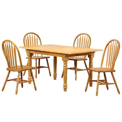 Extendable Dining Set 5 Pc - 48"-60" Table, Retro Arrowback Chairs, Light Oak Wood, Seats 4-6