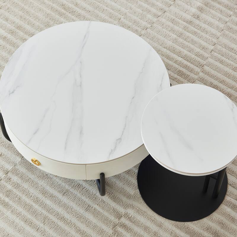 Modern Marble Nesting Table, Round Coffee Table Set of 2 End Table f Stacking Side Tables