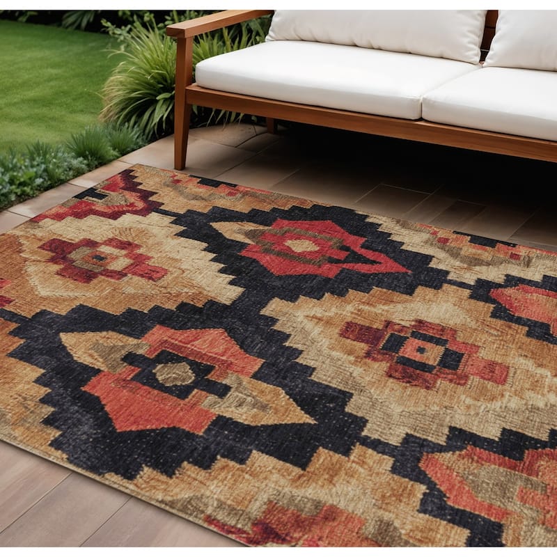HomeRoots Aztec Transitional Rectangle Outdoor Rug - 9' X 12'