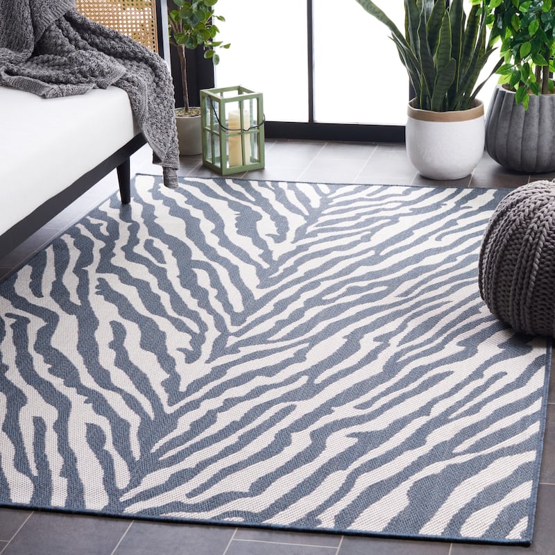 SAFAVIEH Bermuda Edeline Geometric Indoor/Outdoor Waterproof Rug - 9' x 12' - Navy/Ivory