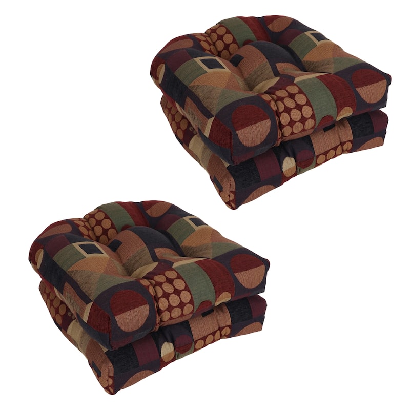 19-inch Rounded Back Jacquard Chenille Chair Cushion - 19 x 19 - Kaleidoscope - Set of 4