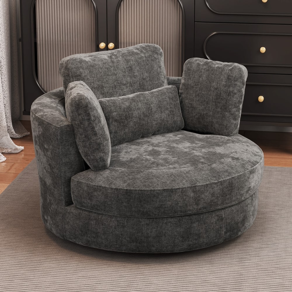 50.2"W Accent Barrel Chair,360° Swivel Club Chair with Metal Base