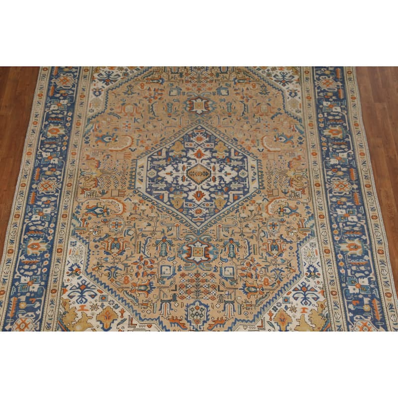 Hand Knotted Oriental 100% Wool Carpet Traditional Geometric Brown Tabriz Area Rug - 11' 0'' X 7' 11''