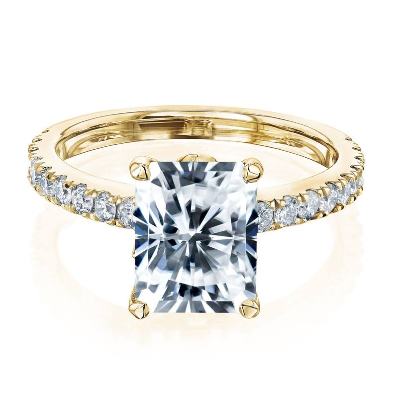 Annello by Kobelli 14k Gold 3 1/6ct TGW Radiant Forever One Moissanite and Diamond Tulip Head Engagement Ring