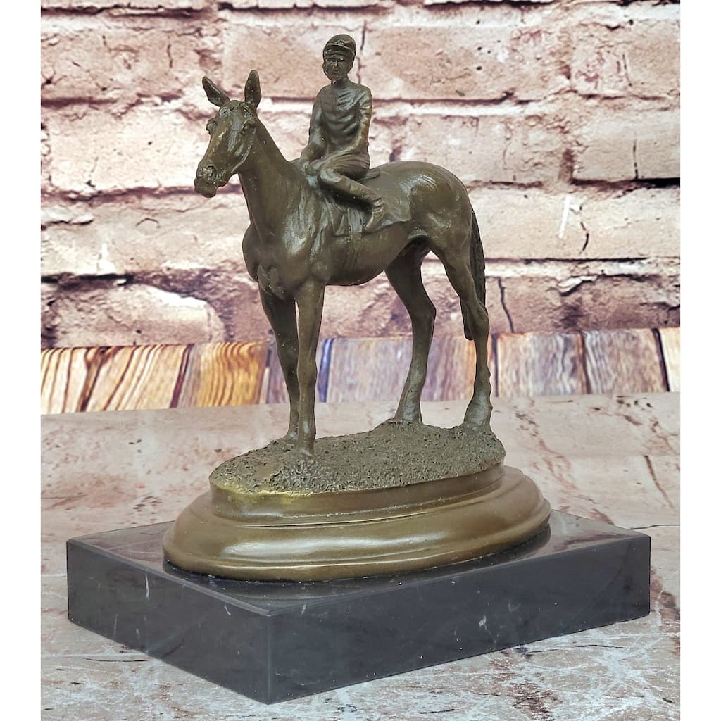 Horse Jockey Racing Equine Art Equestrian Collector Bronze Statue Sculpture Original 8 Inches X 6.5 Inches