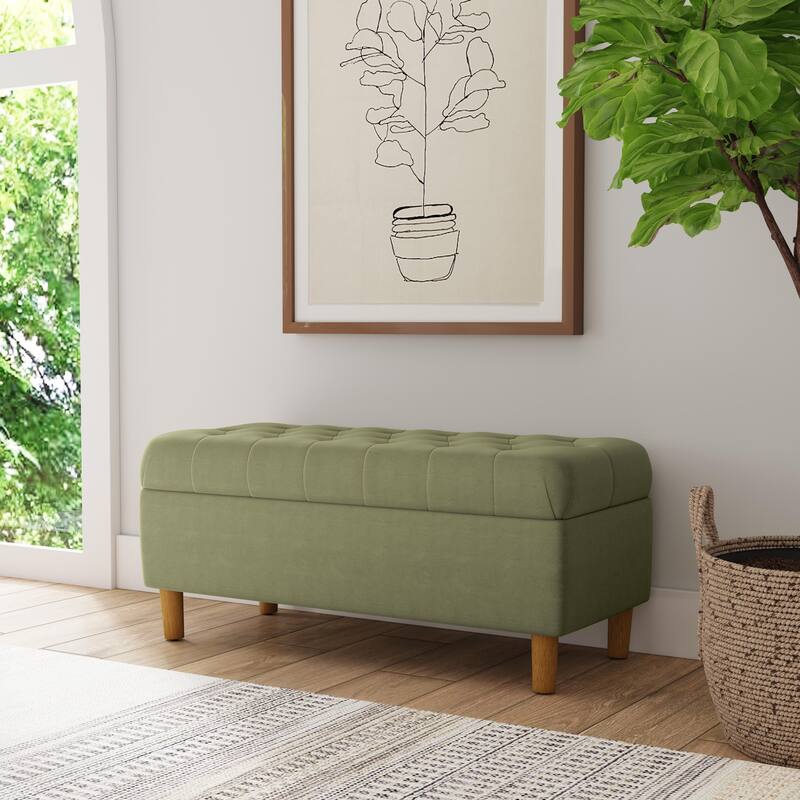 HomePop Button Tufted Top Storage Bench with Wood Legs