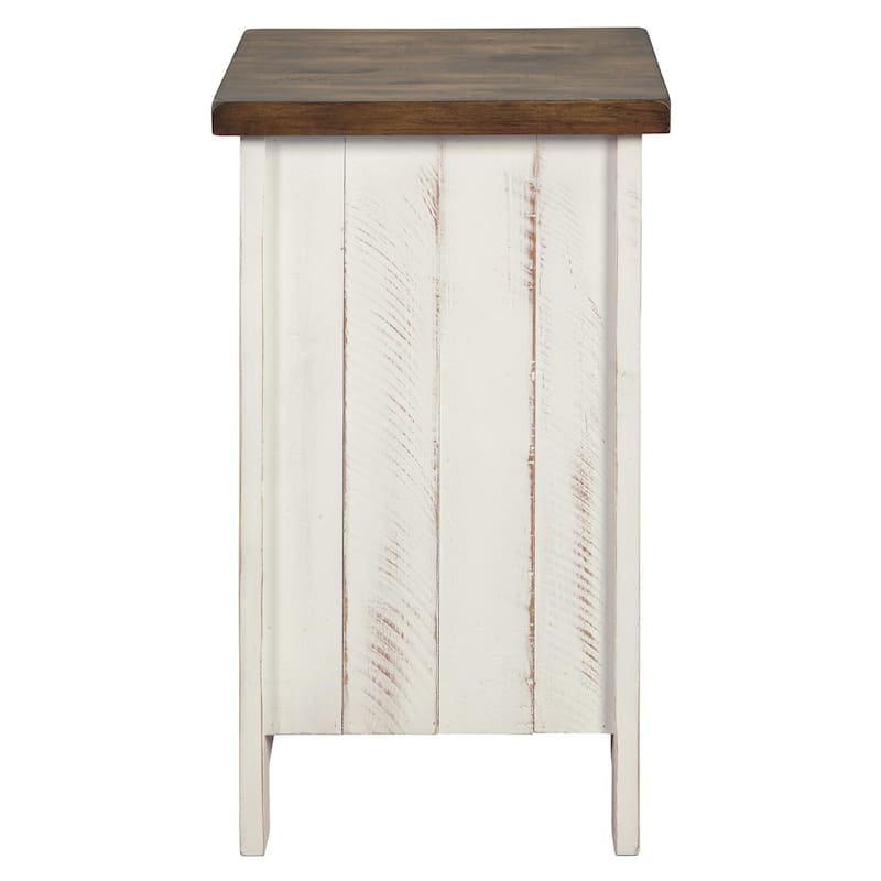 17 in. White and Brown Rectangle Wood End Table, Sturdy Build End Side Table for Living Rooms