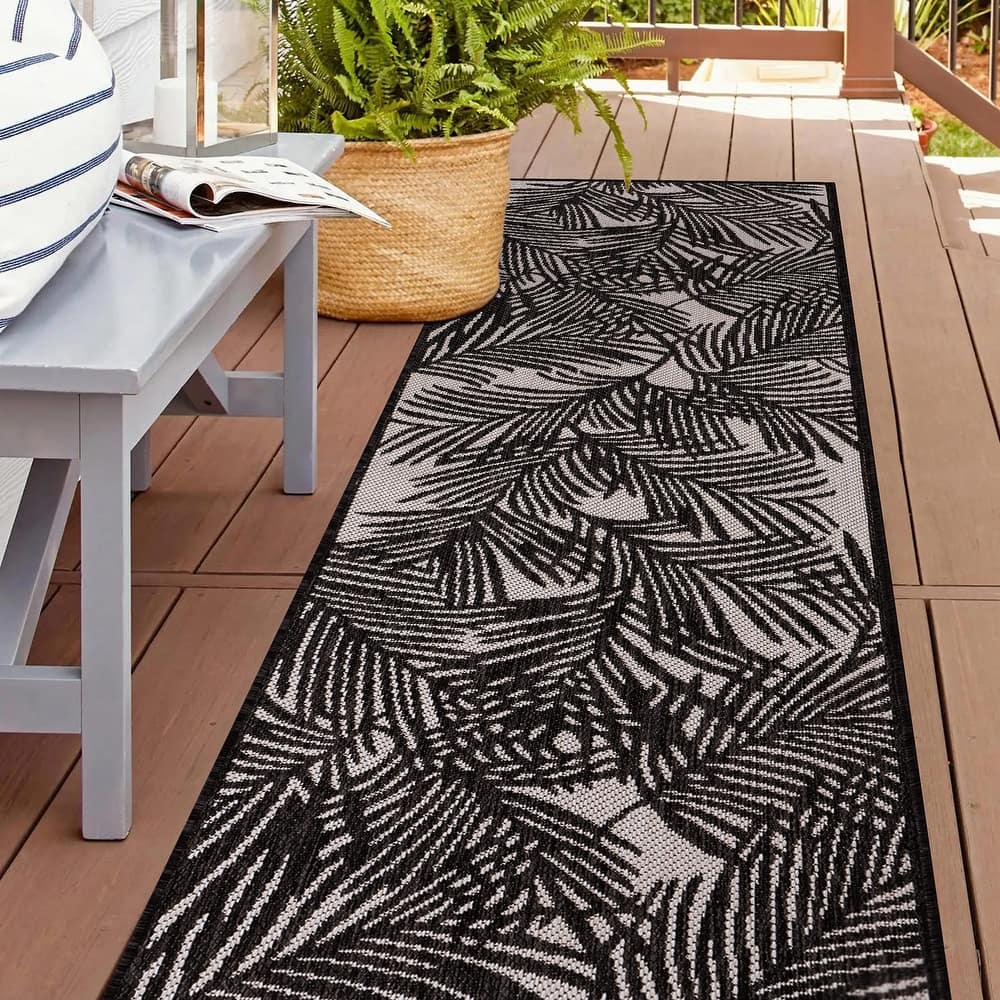 World Rug Gallery Contemporary Palm Leaf Textured Flat Weave Indoor/Outdoor Area Rug
