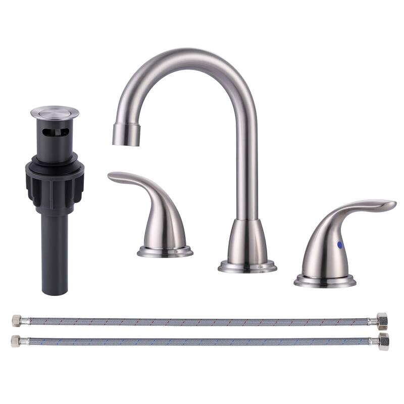 WOWOW 8 in. Widespread Double Handle Bathroom Faucet - Brushed Nickel