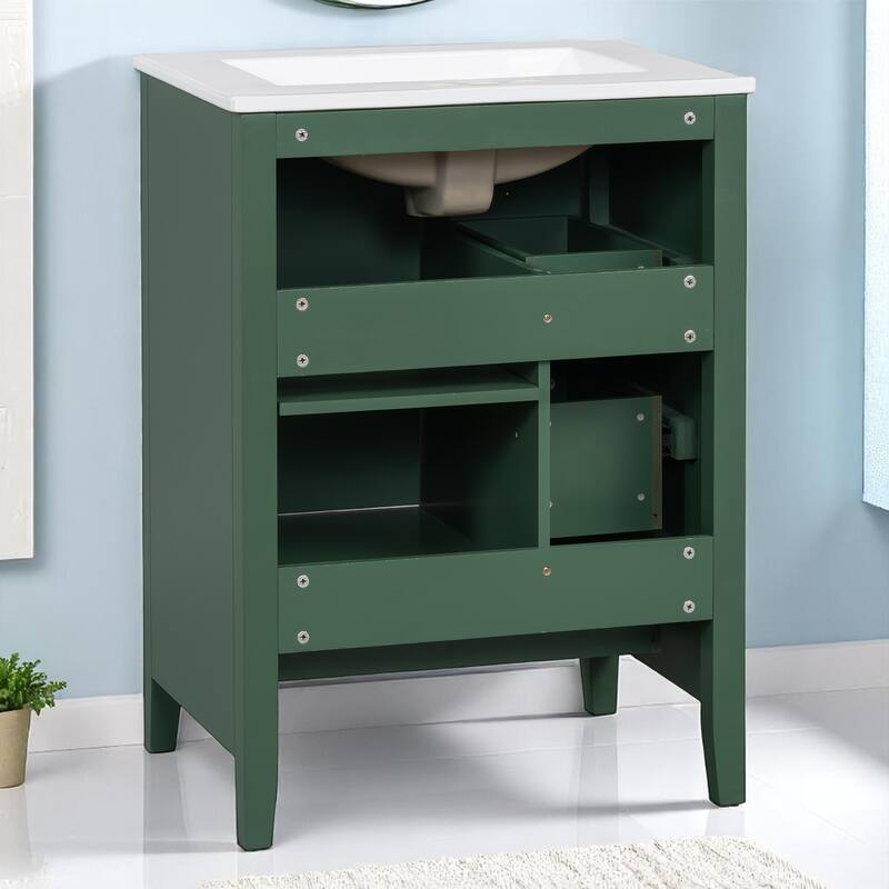24" Bathroom Vanity with Sink, Adjustable Shelf, 3 Drawers, and Glossy White Finish - Freestanding MDF Cabinet,Storage Organizer